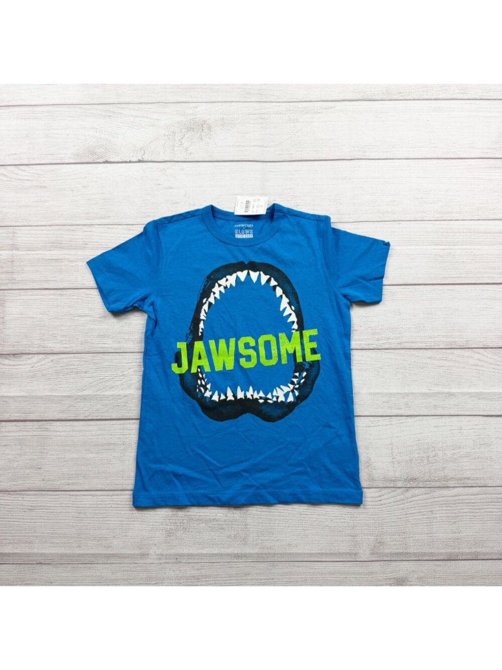 Crewcuts Boys Glow-In-The-Dark Jawsome Graphic Tee Blue Short Sleeve NWT 6-7